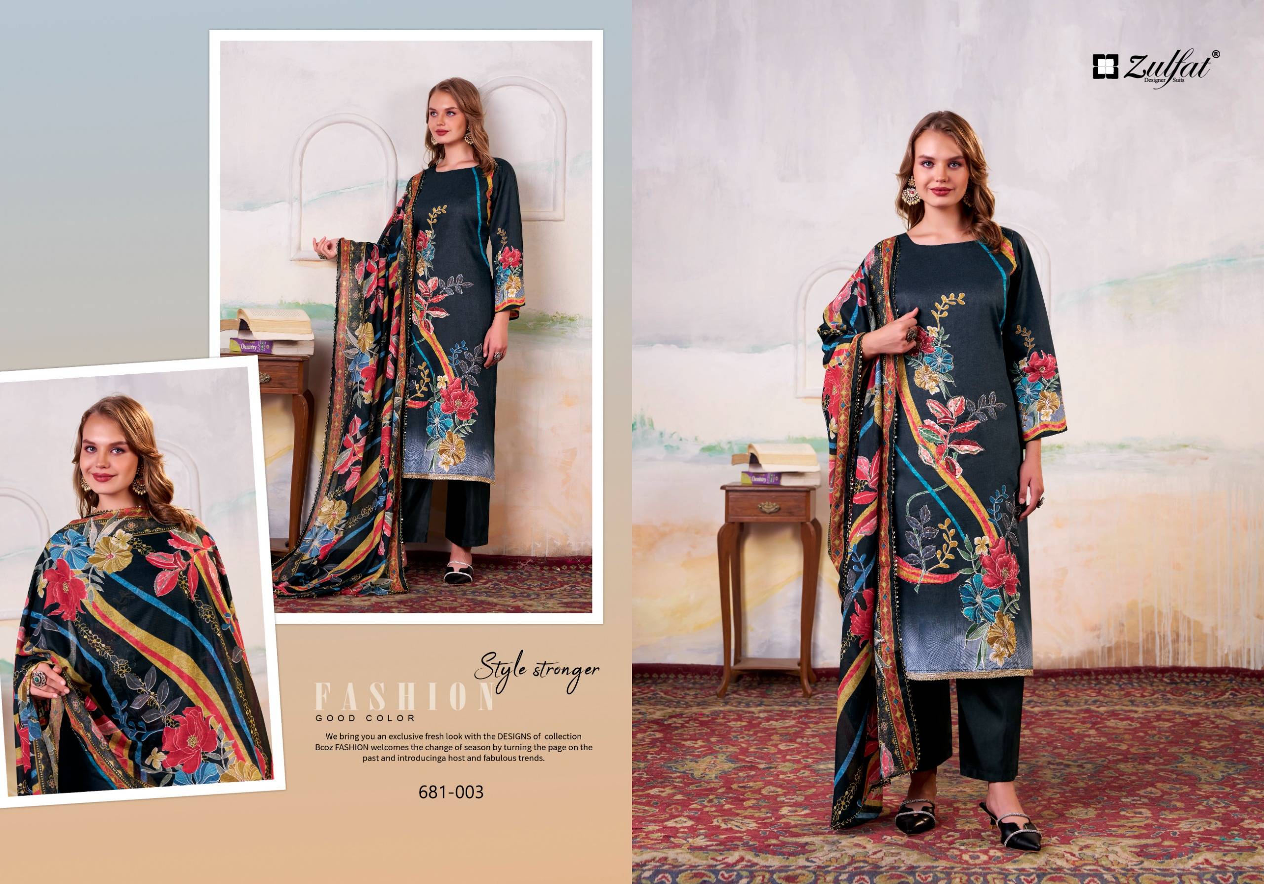 HAYAT BY Zulfat Designer 681-001 TO 681-001 SERIES Pakistani Stylish Embroidered Pure Jam Cotton Dresses At Wholesale Price